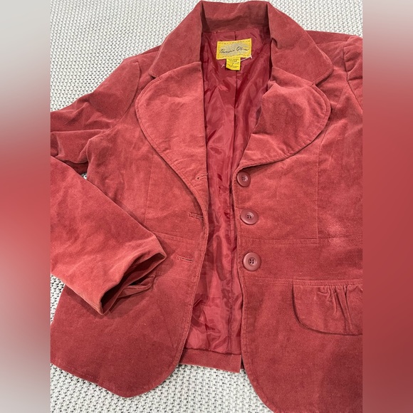 THRIFTED Banana Olive Suede Button Up Jacket/Blazer - Picture 3 of 3